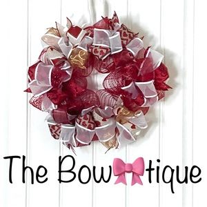 13” Valentine’s Day Ribbon Wreath Hearts in Red & Pink Handmade MW5